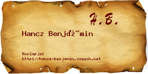 Hancz Benjámin névjegykártya